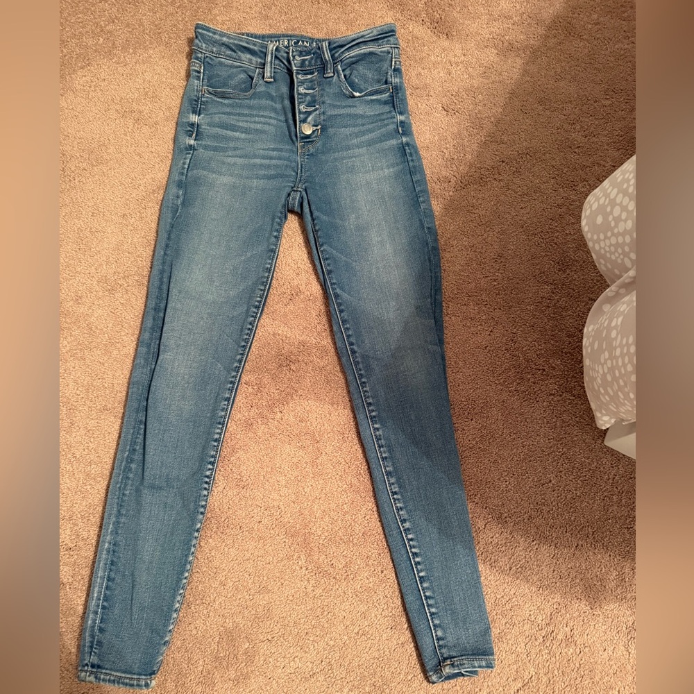 American Eagle Outfitters Super Hi-Rise Blue Skinny Jeans